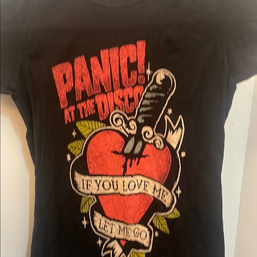 Black Panic! At The Disco Graphic Tee with Heart and Dagger Design